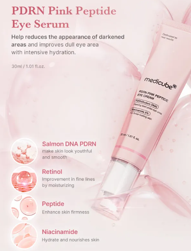 MEDICUBE HIDRATANTE PARA CONTORNO DE OJOS REAFIRMANTE PDRN PINK PEPTIDE EYE SERUM 30 ML