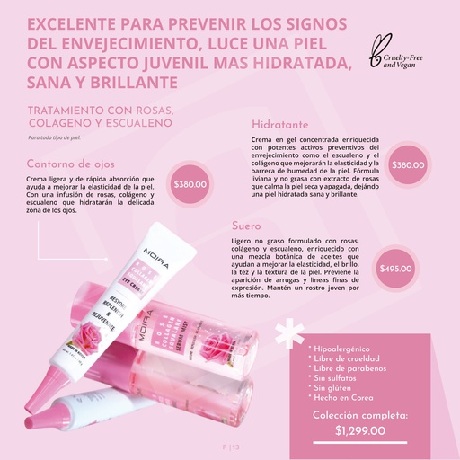 MOIRA TRATAMIENTO PARA LA PIEL CON ROSAS, COLAGENO Y ESCUALENO
